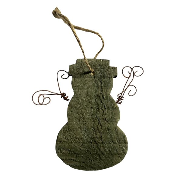 Hand-Painted Rustic Wooden Snowman Ornament Twine Hanger Wire Arms Christmas 4" - Picture 2 of 3